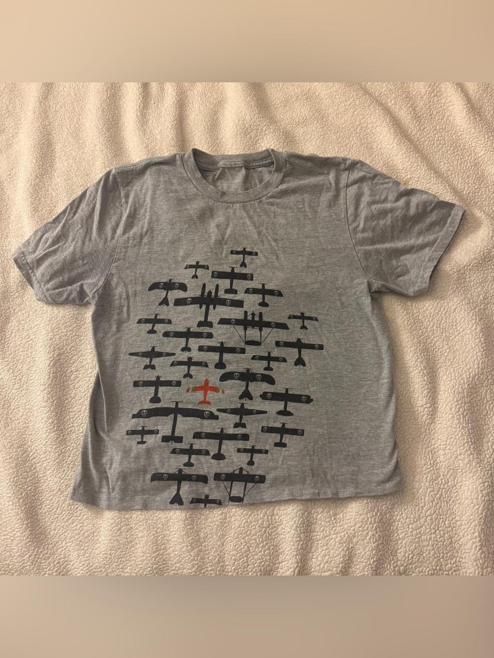 Studio Ghibli Porko Rosso Gray airplane graphic tee with airplane print shirt cr